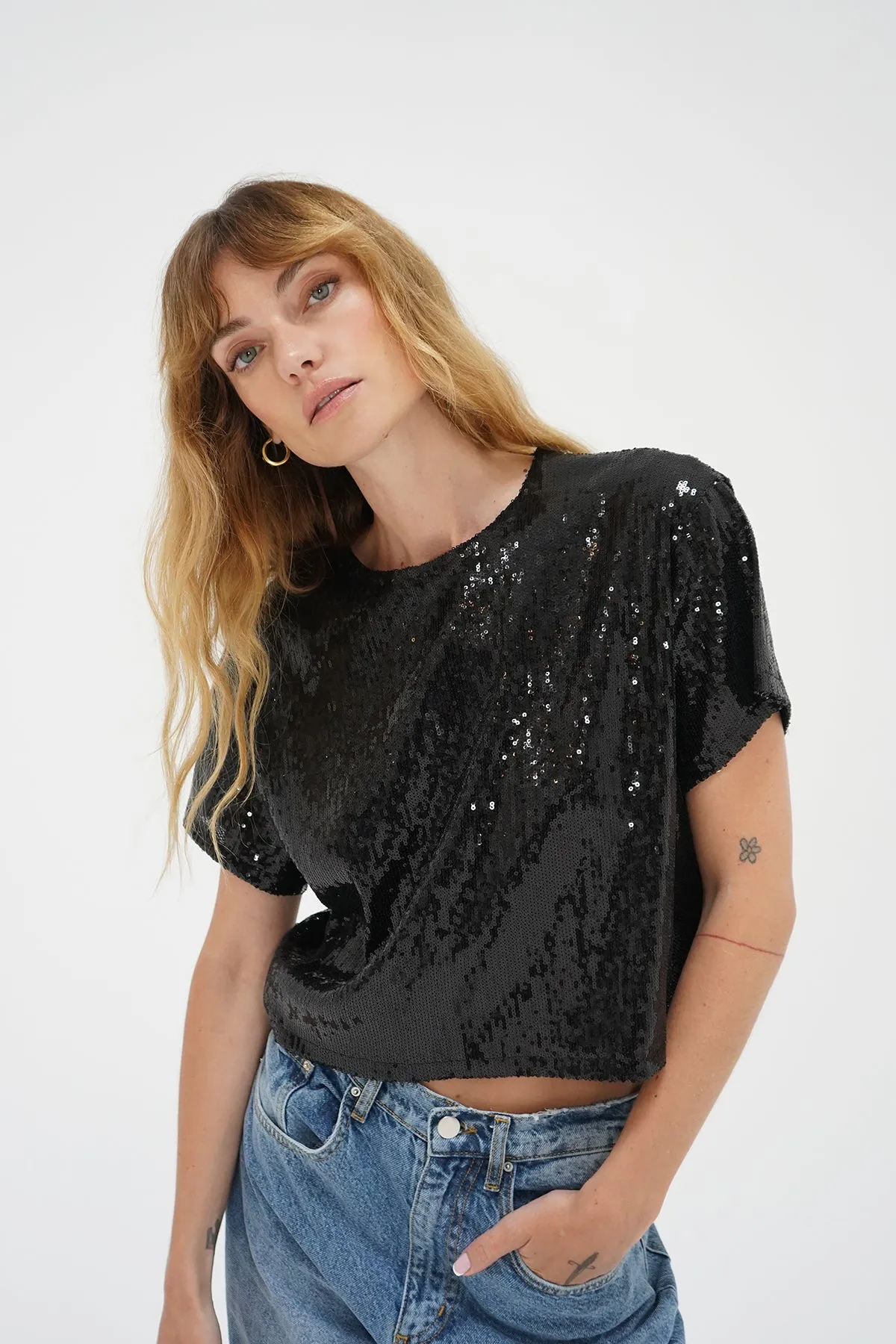 Zosia Sequin T-Shirt - Black Sequin