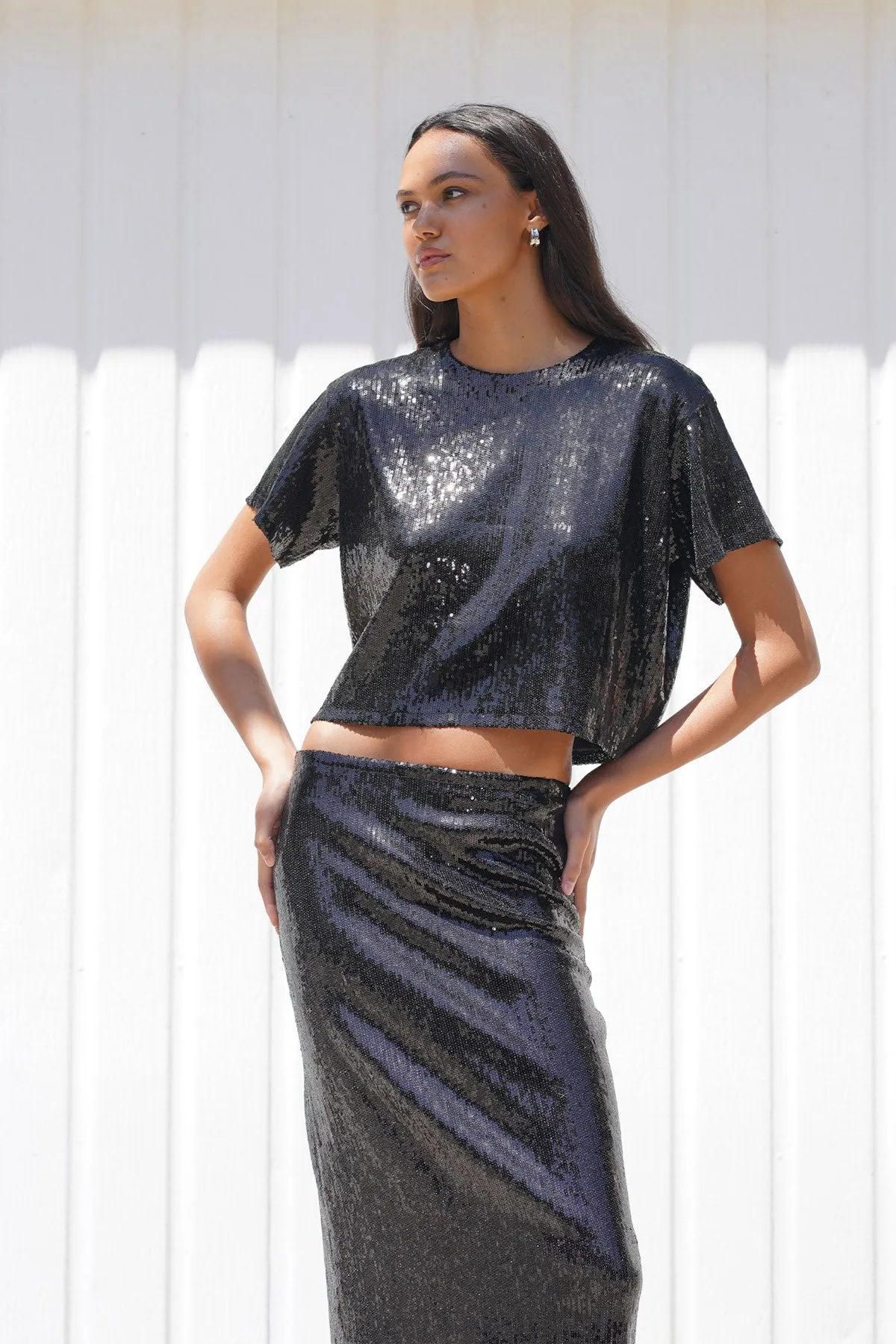 Zosia Sequin T-Shirt - Black Sequin