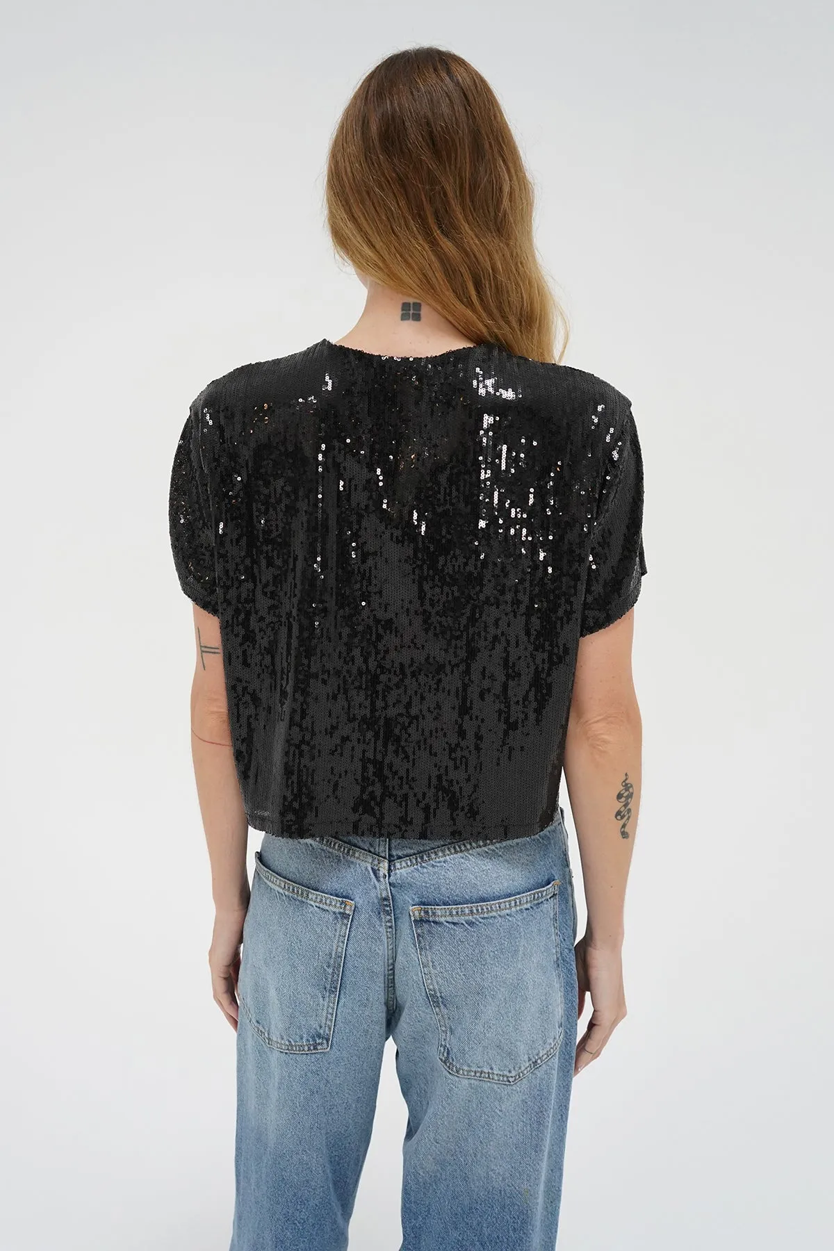 Zosia Sequin T-Shirt - Black Sequin