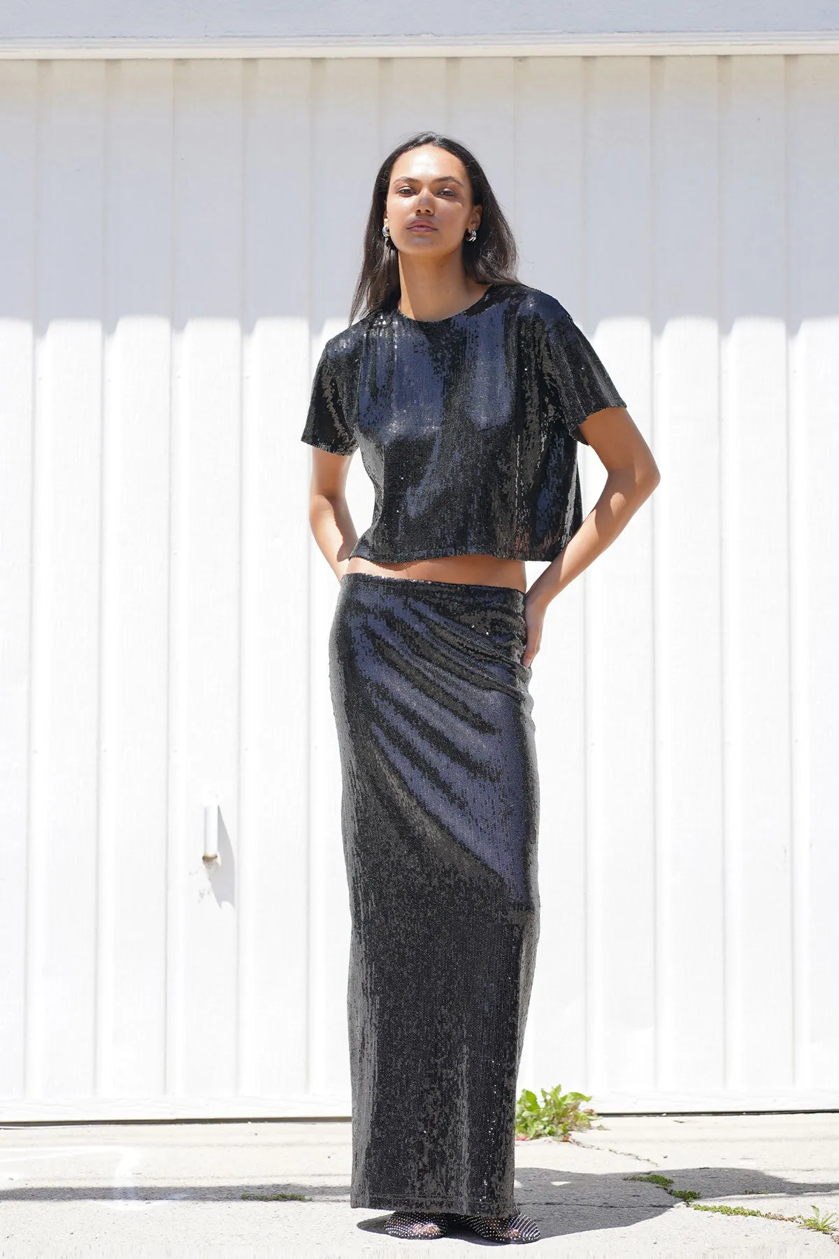 Zosia Sequin T-Shirt - Black Sequin